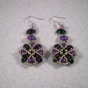 Purple Iris Crescent Bead Earrings